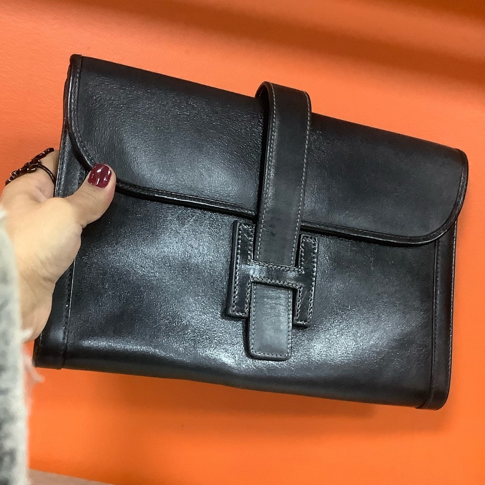 Italian Black Leather Medium Clutch - Picture 2 of 10